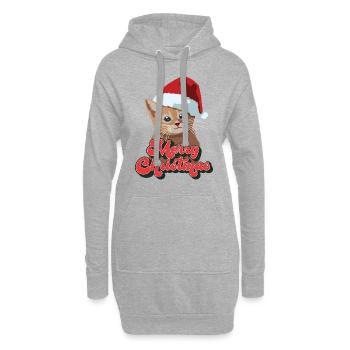 Weihnachtsgeschenk süß lustig Katze Weihnachtsmann Hut Frohe Weihnachten - Hoodie-Kleid - Grau meliert - Vorne