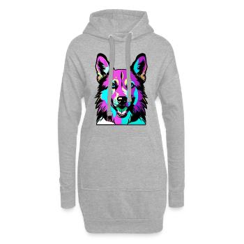 Glücklicher Hund. Glückliche Hunde. Deutscher Schäferhund - Hoodie-Kleid - Grau meliert - Vorne