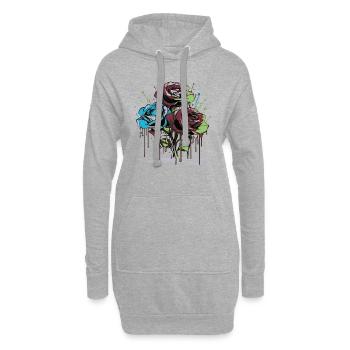 Fleurs Femmes girl power design art femelle rose - Sweat-shirt à capuche long Femme - gris chiné - Devant