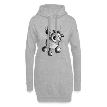 "Crazy Cat" - tee shirt motif - Siamois Chat - Sweat-shirt à capuche long Femme - gris chiné - Devant