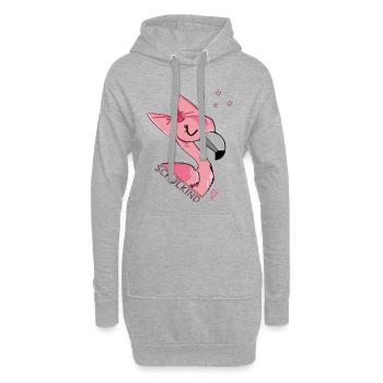 Écolier, Flamant rose - Sweat-shirt à capuche long Femme - gris chiné - Devant