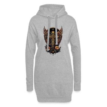 Ein Symbol der Stärke: Das verzierte Kreuz mit Flügeln - Hoodie-Kleid - Grau meliert - Vorne