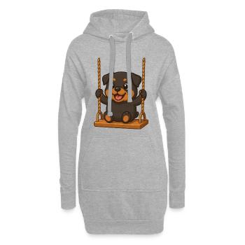 Chien de dessin animé Rottweiler mignon sur la balançoire - Sweat-shirt à capuche long Femme - gris chiné - Devant