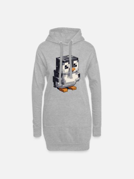 Niedlicher Pixel-Pinguin - Hoodie-Kleid - Grau meliert