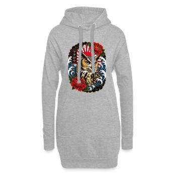 Eule im japanischen Irezumi Tattoo Stil - Hoodie-Kleid - Grau meliert - Vorne