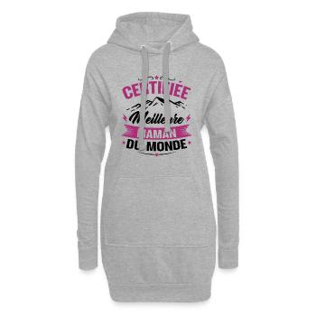Certifiée meilleure maman du monde - Humour cadeau - Sweat-shirt à capuche long Femme - gris chiné - Devant