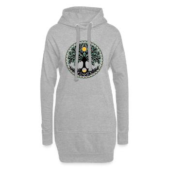 Arbre de la vie, soleil et lune, Yggdrasil - Sweat-shirt à capuche long Femme - gris chiné - Devant