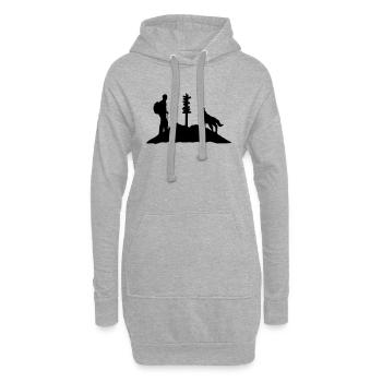 Wandern, Wanderer, Wolf und Berg - Hoodie-Kleid - Grau meliert - Vorne