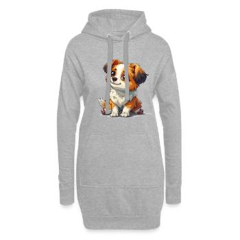 Niedlicher kleiner Hund - Hoodie-Kleid - Grau meliert - Vorne