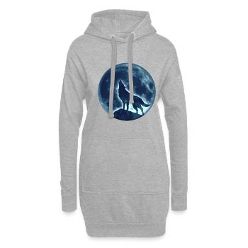 Wolf, Vollmond, Wölfe, Mond, Indianer, Wild, Hund - Hoodie-Kleid - Grau meliert - Vorne