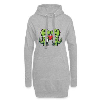 Dinosaurier T-Rex Paar Herz - Hoodie-Kleid - Grau meliert - Vorne