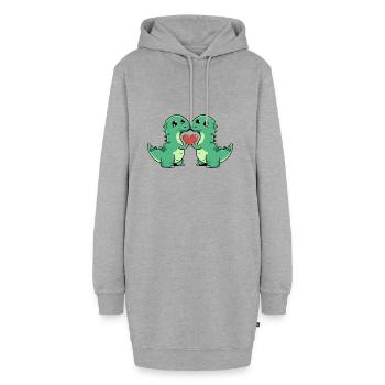 Dinosaurier brontosaurus Paar Herz - Hoodie-Kleid - Grau meliert - Vorne