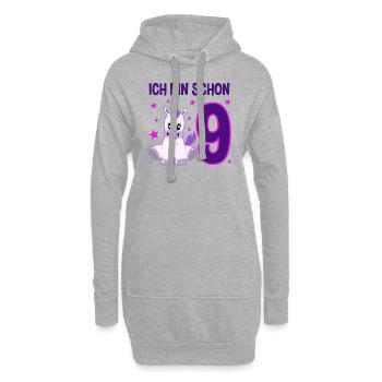Einhorn Wunder 9 Jahre Geburtstagszauber - Hoodie-Kleid - Grau meliert - Vorne