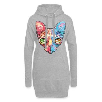 Mau égyptien coloré - Sweat-shirt à capuche long Femme - gris chiné - Devant