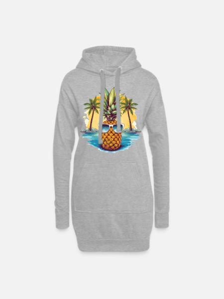 Ananas Sonnenbrille Palmen Sommer Urlaub Tropisch - Hoodie-Kleid - Grau meliert