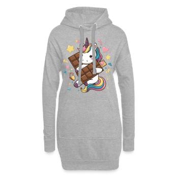 Süßes Kawaii Einhorn mit Schokolade - Hoodie-Kleid - Grau meliert - Vorne