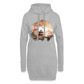 Temple chinois - Sweat-shirt à capuche long Femme - gris chiné - Devant