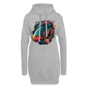 Poisson rouge - Sweat-shirt à capuche long Femme - gris chiné - Devant
