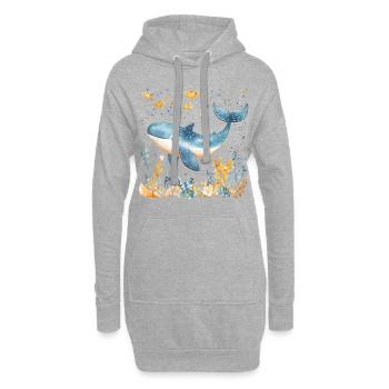 baleine mignon mignon bébé enfants animal baleine bleue aquarelle - Sweat-shirt à capuche long Femme - gris chiné - Devant