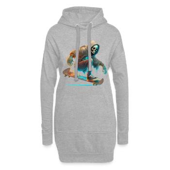 Un squelette avec un sweat à capuche sur une planche à roulettes - Sweat-shirt à capuche long Femme - gris chiné - Devant