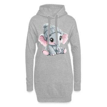 Elefant Süß Niedlich Baby Kinder Tier Cartoon - Hoodie-Kleid - Grau meliert - Vorne