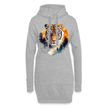 Tigre, Tête de tigre, Gros chat, Nature, Sauvage, Sauvage, Fort - Sweat-shirt à capuche long Femme - gris chiné - Devant