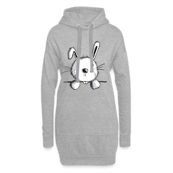 Neugieriger Hase - Hasen - Kaninchen - Karnickel - Hoodie-Kleid - Grau meliert - Vorne
