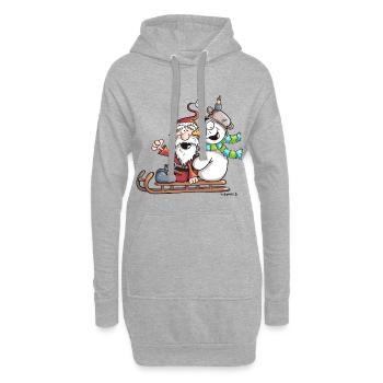 Christmas Schlittenfahrt - Weihnachtsmann - Comic - Hoodie-Kleid - Grau meliert - Vorne