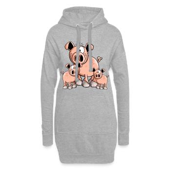 Famille de porcs - Porcinet - Porcins - Cartoon - - Sweat-shirt à capuche long Femme - gris chiné - Devant