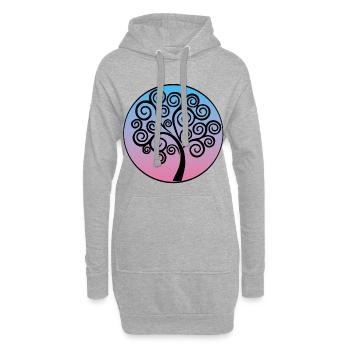 Arbre de vie noir sur fond bleu et rose - Sweat-shirt à capuche long Femme - gris chiné - Devant