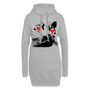 Un amour de chat noir - Sweat-shirt à capuche long Femme - gris chiné - Devant