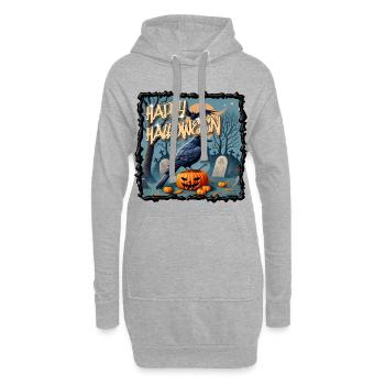 Krähe über Kürbis – Gruseliges Halloween-Feeling - Hoodie-Kleid - Grau meliert - Vorne