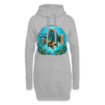 Karpfen mit Sonnenbrille - Hoodie-Kleid - Grau meliert - Vorne