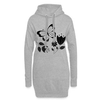 Papillon avec des fleurs - Sweat-shirt à capuche long Femme - gris chiné - Devant