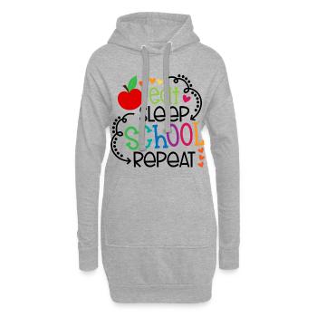 Essen, Schlafen, Schule, wiederholen – Design - Hoodie-Kleid - Grau meliert - Vorne