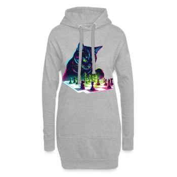 Motif d'échecs chat noir néon - Sweat-shirt à capuche long Femme - gris chiné - Devant