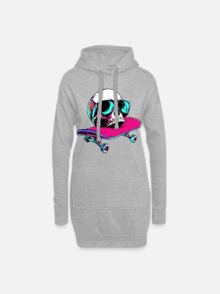 Totenköpfe Skateboard - 1990 - Hoodie-Kleid - Grau meliert