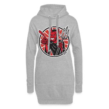 Lustiges Maskottchen-Abzeichen des roten Dämons mit Mistgabel - Hoodie-Kleid - Grau meliert - Vorne