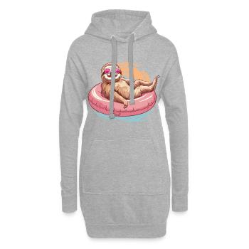 Faultier mit Sonnenbrille und pinkem Gummireifen - Hoodie-Kleid - Grau meliert - Vorne
