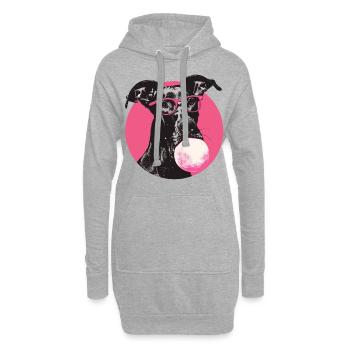 Deutsche Dogge mit Brille und Kaugummi - Hoodie-Kleid - Grau meliert - Vorne