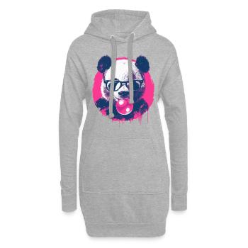 Panda mit Brille und Kaugummi - Hoodie-Kleid - Grau meliert - Vorne