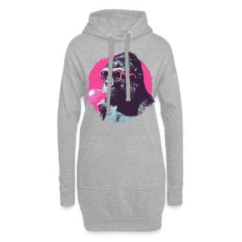 Gorille avec lunettes de soleil et chewing-gum rose - Sweat-shirt à capuche long Femme - gris chiné - Devant