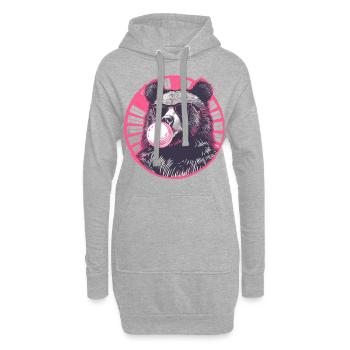 Ours avec chewing-gum rose et lunettes de soleil - Sweat-shirt à capuche long Femme - gris chiné - Devant