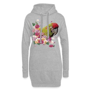 Ara à front rouge - Sweat-shirt à capuche long Femme - gris chiné - Devant