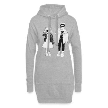 Japanische Coolness in Schwarz-Weiß - Hoodie-Kleid - Grau meliert - Vorne