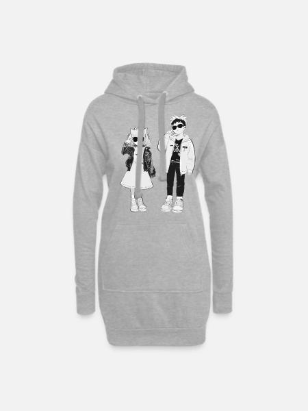 Japanische Coolness in Schwarz-Weiß - Hoodie-Kleid - Grau meliert