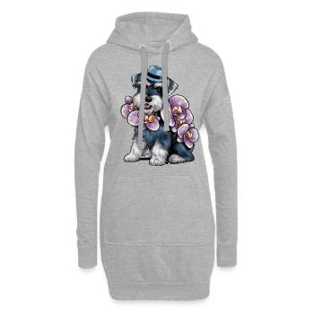 Cartoon Zwergschnauzer mit wundervollen Orchideen - Hoodie-Kleid - Grau meliert - Vorne