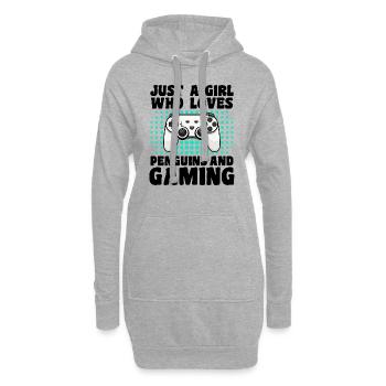 Gamer et Pingouins : Jeux Vidéo et Aventure Glacée - Sweat-shirt à capuche long Femme - gris chiné - Devant
