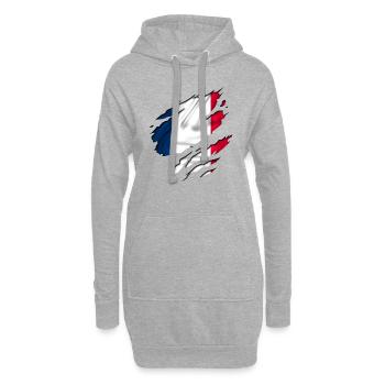 drapeau français france - Sweat-shirt à capuche long Femme - gris chiné - Devant