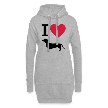 Ich liebe Dackel, Hund Herz und Hunde Silhouette - Hoodie-Kleid - Grau meliert - Vorne